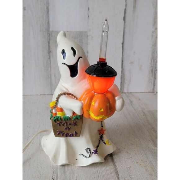 Vintage ghost bubbler holder trick or treat pumpkin Halloween prop decor - Picture 1 of 12